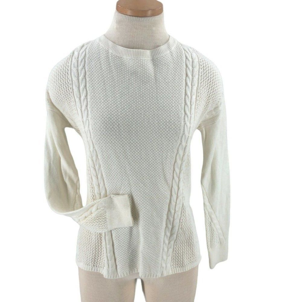 American Eagle Outfitters Womens Sweater Small Ivory Pullover Knit Long Sleeve